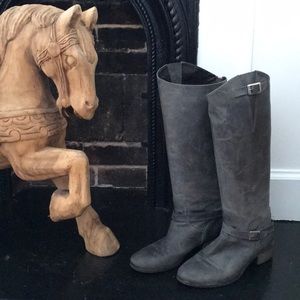 Charles David Distressed Grey Leather Riding Boots